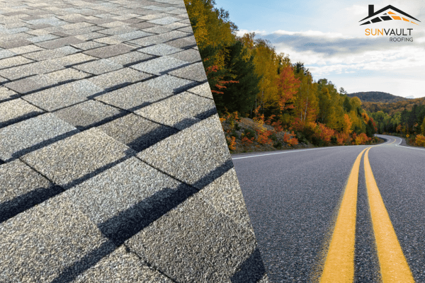 Display ad for Sun Vault Roofing; image of a roof and a road