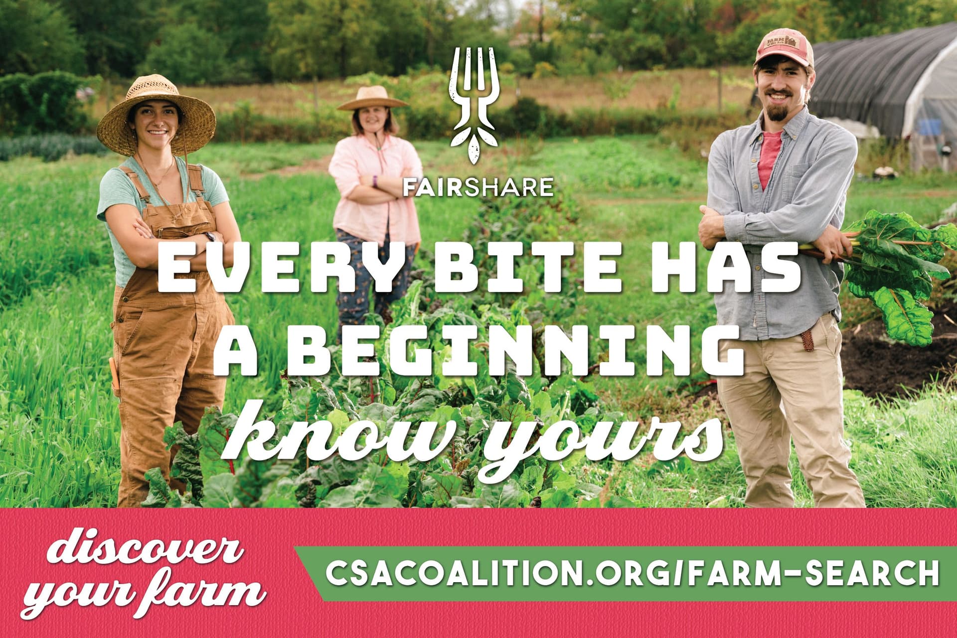 Display ad for every bite has a beginning - know yours; image of a farm with farmers